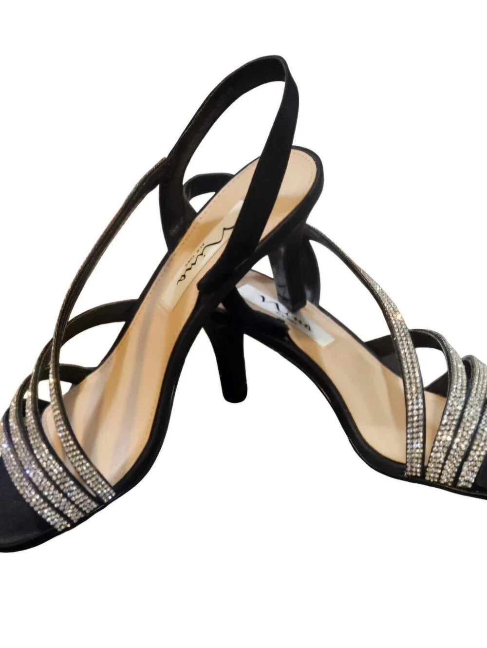 Nina Black Crystal-Strap Slingback Sandals 2